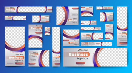 Set of business web banners template design with image space. vector	
