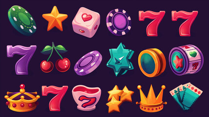 Luxury or Classic icons set for Slot games isolation on dark background, Illustration