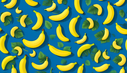 Obraz premium seamless background with yellow bananas with flowers in the blue background