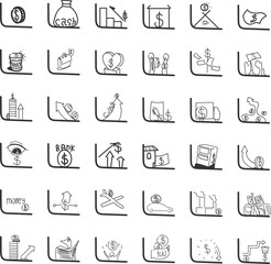 The set consists of various icons on the theme of finance, coins and profit with business.