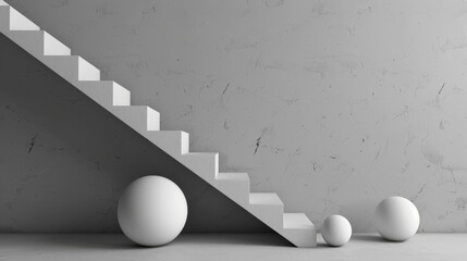 A simple geometric composition featuring a staircase and balls, designed in a minimalistic style, Ai Generated