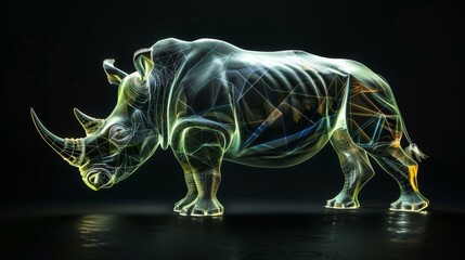 A luminous rhinoceros, glowing softly, appears as a transparent creature, Ai Generated
