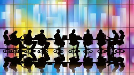 Silhouettes of business people meeting in a conference hall, Ai Generated