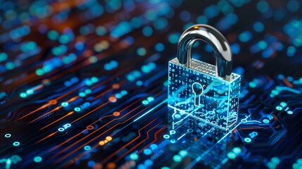 A laptop with a digital padlock displayed on the screen, symbolizing cyber security and data protection, Ai Generated