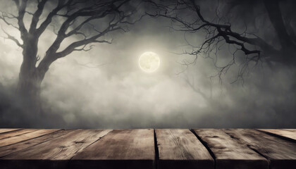 Halloween backdrop with moon fog and forest