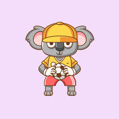 Cute koala soccer player animal kawaii chibi character mascot illustration outline style design