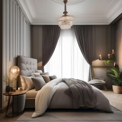 A cozy bedroom with a canopy bed, plush bedding, and a soft area rug3