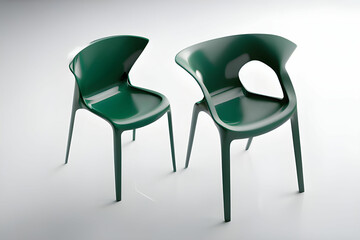 Green color chair, plastic chair, modern designer. Chair isolated on white background. Series of furniture