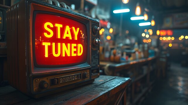 &ldquo;STAY TUNED&rdquo; message on a vintage tv - graphic resource - background