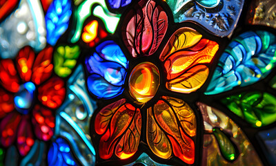 Stained-glass flowers full color. - 808449710