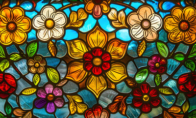 Stained-glass flowers full color. - 808449748