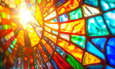 Stained-glass circle round geometric full color. - 808449754