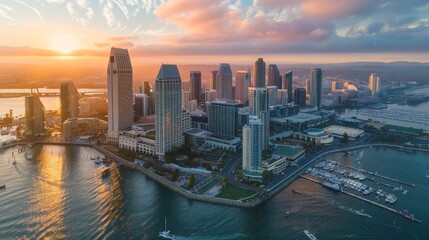 Fototapeta premium City by the Sea: Aerial Photography of Tower and District