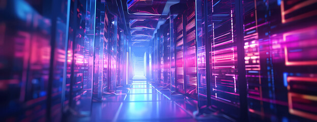 server rack in neon light