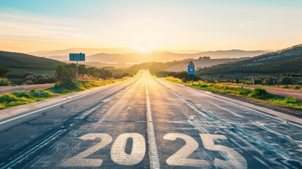 New year numbers 2025 on asphalt road