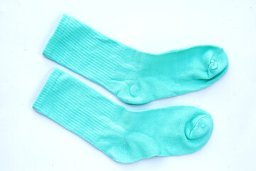 Colorful socks on white background.