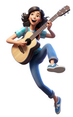 Obraz premium PNG Guitar musician jumping cartoon.