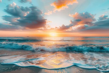 Vibrant sunset over crashing ocean waves