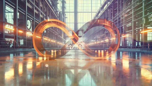 industry and business background concept with infinity symbol industrial concept.  seamless looping overlay 4k virtual video animation background