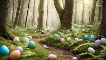 Craft an easter egg hunt in a magical forest with upscaled 2