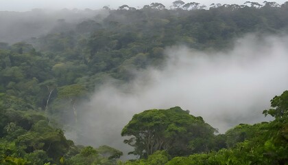 A tropical rainforest cascading down to meet the s upscaled 4