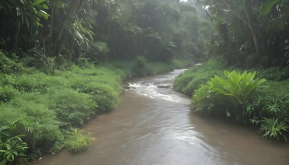 A gentle stream meandering through the jungle upscaled 4
