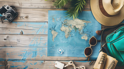 Wanderlust Organizer: Travel Planning Concept with Wooden Background