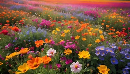 A vibrant field of blooming flowers