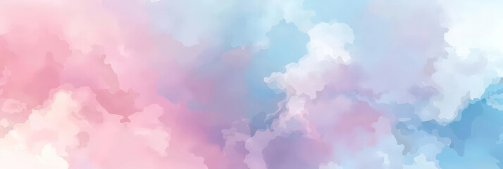abstract pastel watercolor background with soft clouds, sky blue and pink colors,banner, colorful watercolor
