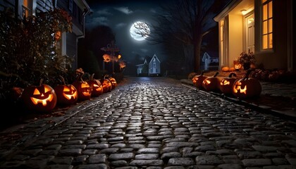 Design a scene with halloween pumpkins arranged on upscaled 7