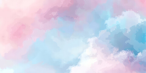 abstract pastel watercolor background with soft clouds, sky blue and pink colors,banner, colorful watercolor