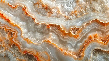 Obraz premium Close-up of a marbled surface where delicate veins of peach intricately weave through a creamy background, creating a rich tapestry of smooth, flowing colors.