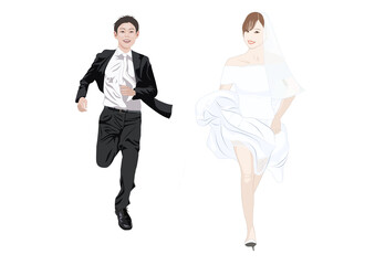 Obraz premium 走る花嫁花婿イラスト