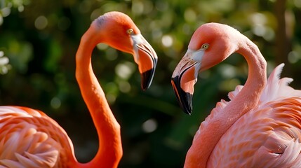 Flamingos in the wild, Detailed capture of the birds in their natural habitat, Soft natural light