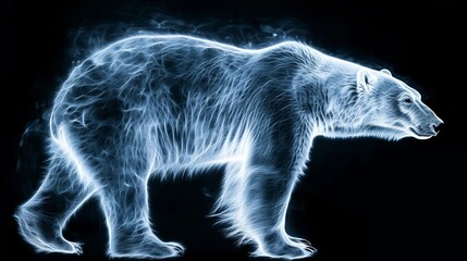 A luminous polarbear, glowing softly, appears as a transparent creature, Ai Generated