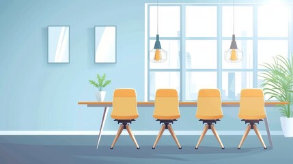 A modern meeting room with a large conference table and empty chairs, Ai Generated