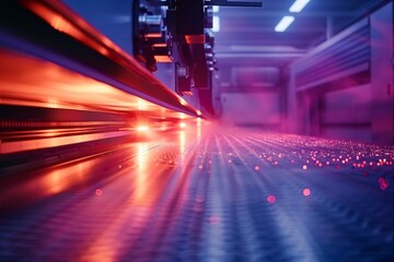 Automatic welding robot in a modern factory in operation. Arc welding robot. Example of working with red laser pointer