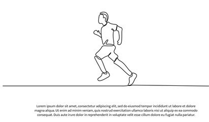 Continuous line design of  young man is jogging. Single line decorative elements drawn on a white background.