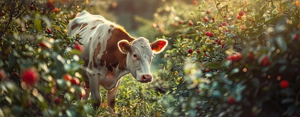 Cow Observing Amidst Colorful Flower Field