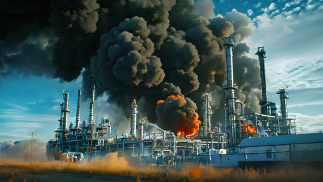 Following the black plume, targeting the burning oil. Shoot oil drilling rocks to check safety and progress.