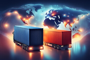 AI technology. Global Logistics international delivery concept, World map logistic and supply chain network distribution container Ship running for export import to customs cean concept technology