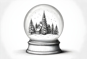 Sketch lines snow globe ai image pencil drawing (3)