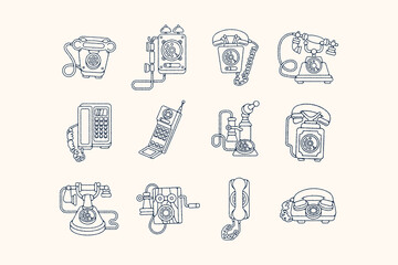 Hand Drawn Retro Telephone Doodle Illustration