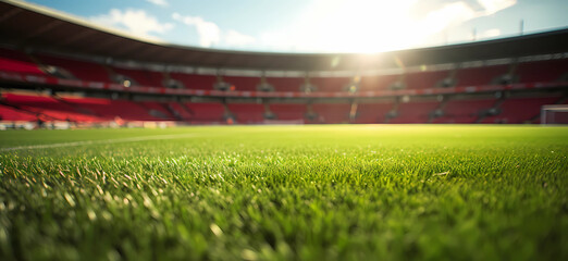 the grass on an empty football stadium