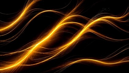 Abstract glowing golden waves on a dark background