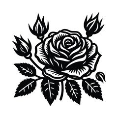 rose with leaves vector illustration. Flower silhoutte