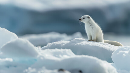 Animal Ermine on an ice floe in antarctica