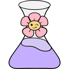 Groovy Erlenmeyer flask clipart, a back to school element cartoon in trendy retro Y2K style illustration.