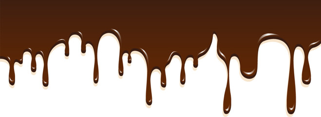 Realistic dripping brown chocolate illustration isolated in white background. World Chocolate Day celebration element.
