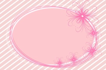 pink striped pattern background with pink round frame and flowers 